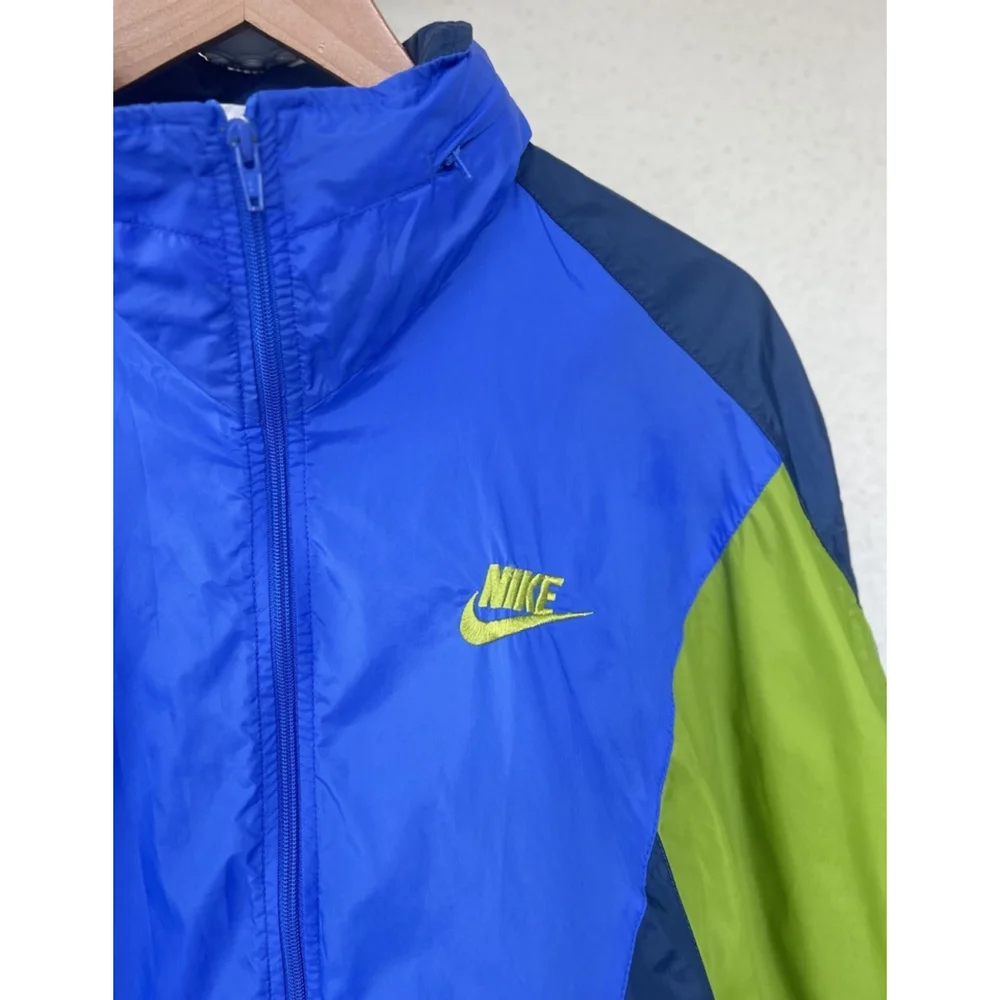 Vintage Nike Jacket Size XL Blue Hooded Swoosh Running Coat 90s Y2K Windbreaker